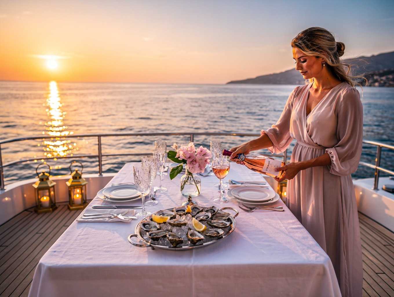 Elegant table setting overlooking the blue horizon